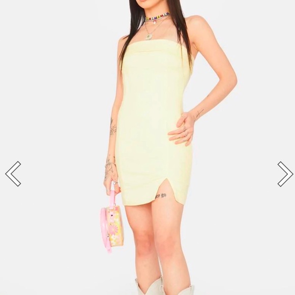 NWT Dolls Kill Yellow Sexy Tube Dress Size Large - Picture 3 of 9
